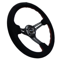 NRG Reinforced Steering Wheel (350mm / 3in. Deep) Blk Suede w/Red Stitching & 5mm Spokes w/Slits - Interior Accessories