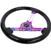 NRG Reinforced Steering Wheel (350mm / 3in. Deep) Blk Wood w/Blk Matte Spoke/Neochrome Center Mark - Interior