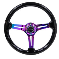 NRG Reinforced Steering Wheel (350mm / 3in. Deep) Blk Wood w/Blk Matte Spoke/Neochrome Center Mark - Interior