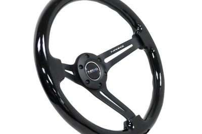 NRG Reinforced Steering Wheel (350mm / 3in. Deep) Blk Wood w/Blk Matte Spoke/Black Center Mark - Interior Accessories