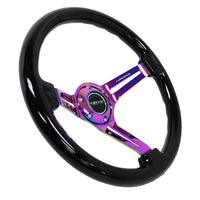 NRG Reinforced Steering Wheel (350mm / 3in. Deep) Blk Wood w/Blk Matte Spoke/Neochrome Center Mark - Interior