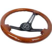 NRG Reinforced Steering Wheel (350mm / 3in. Deep) Brown Wood w/Blk Matte Spoke/Black Center Mark - Interior Accessories