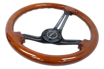 NRG Reinforced Steering Wheel (350mm / 3in. Deep) Brown Wood w/Blk Matte Spoke/Black Center Mark - Interior Accessories
