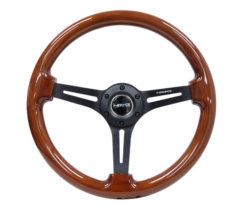 NRG Reinforced Steering Wheel (350mm / 3in. Deep) Brown Wood w/Blk Matte Spoke/Black Center Mark - Interior Accessories