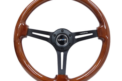 NRG Reinforced Steering Wheel (350mm / 3in. Deep) Brown Wood w/Blk Matte Spoke/Black Center Mark - Interior Accessories