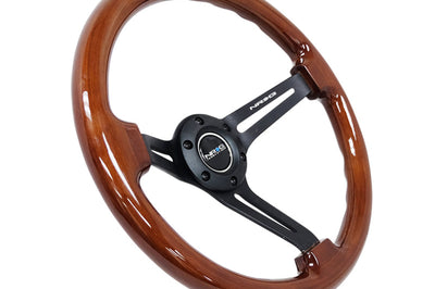 NRG Reinforced Steering Wheel (350mm / 3in. Deep) Brown Wood w/Blk Matte Spoke/Black Center Mark - Interior Accessories