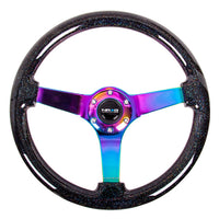 NRG Reinforced Steering Wheel (350mm / 3in. Deep) Classic Blk Sparkle w/4mm Neochrome 3-Spoke Center - Interior