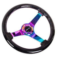 NRG Reinforced Steering Wheel (350mm / 3in. Deep) Classic Blk Sparkle w/4mm Neochrome 3-Spoke Center - Interior