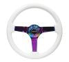 NRG Reinforced Steering Wheel (350mm / 3in. Deep) Classic White w/4mm Neochrome Solid 3-Spoke - Interior Accessories