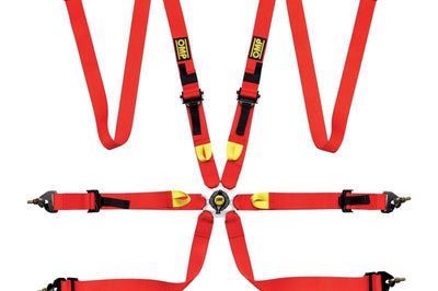 OMP Safety Harness First 2In Red (Fia 8853-2016) Pull Up - Steel Adj