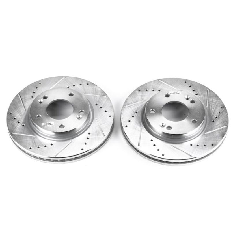 PowerStop Power Stop 01-05 Hyundai Santa Fe Front Evolution Drilled & Slotted Rotors - Pair - Brakes Pads