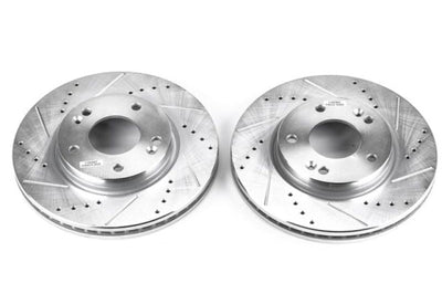 PowerStop Power Stop 01-05 Hyundai Santa Fe Front Evolution Drilled & Slotted Rotors - Pair - Brakes Pads
