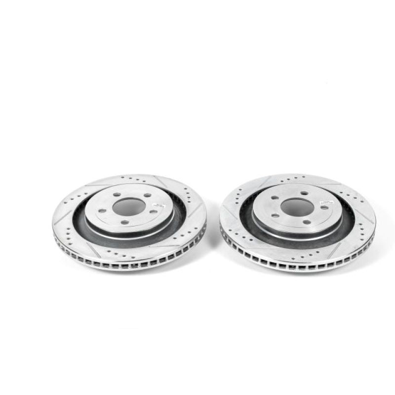 PowerStop Power Stop 15-19 Ford Mustang Rear Evolution Drilled & Slotted Rotors - Pair - Brakes Pads
