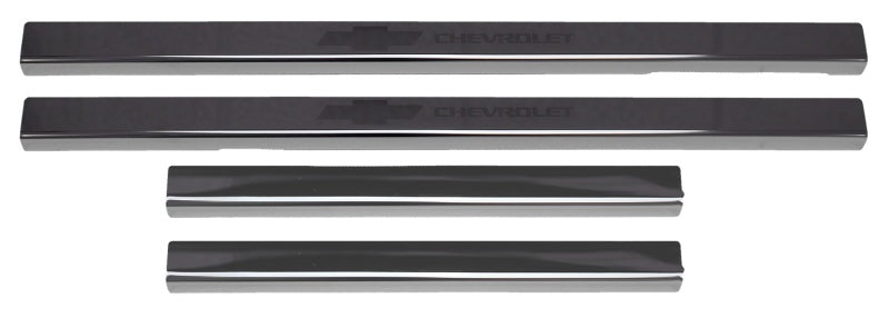 Putco 2019 + Chevrolet Silverado LD- Crew Cab w/ Bow Tie Etching (4pcs) Black Platinum Door Sills - Interior Accessories