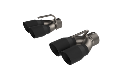 QTP 15-18 Dodge Challenger 6.2L/6.4L 304SS Screamer Exhaust 3in Quad Tip Adapter w/Black Tips - Mufflers &