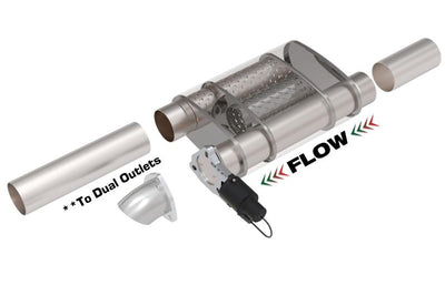 QTP 2.5in Weld-On 304SS Screamer Muffler w/Bolt-On QTEC Electric Cutout - Exhaust Mufflers & Tips