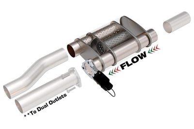 QTP 2.5in Weld-On 304SS Screamer Muffler w/Bolt-On QTEC Electric Cutout - Exhaust Mufflers & Tips