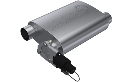 QTP 2.5in Weld-On 304SS Screamer Muffler w/Bolt-On QTEC Electric Cutout - Exhaust Mufflers & Tips