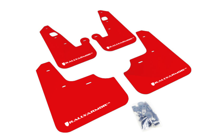 Rally Armor 07-17 Mitsubishi Lancer Red UR Mud Flap w/ White Logo - Body & Protection