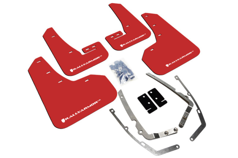 Rally Armor 15-21 VW Golf/GTI/TSI Red UR Mud Flap w/ White Logo - Body & Protection