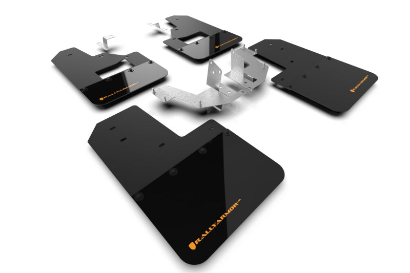 Rally Armor 21-22 Ford Bronco (Plstc Bmpr + RB - NO Rptr/Sprt) Blk Mud Flap w/Cy Orange Logo - Body & Protection