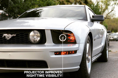 Raxiom 05-09 Ford Mustang Halogen 2010 Style LED Halo Headlights-Blk Hsng(Clear Lens/Excludes GT500) - Lights