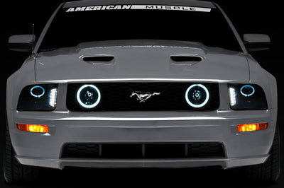 Raxiom 05-09 Ford Mustang w/ Halogen LED Halo Prjctr Headlights-Blk Hsng(Smoked Lens Exclude GT500) - Lights