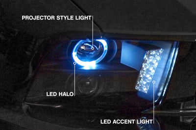 Raxiom 05-09 Ford Mustang w/ Halogen LED Halo Prjctr Headlights-Blk Hsng(Smoked Lens Exclude GT500) - Lights