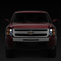 Raxiom 07-13 Silverado 1500 Super White LED Halo Projector Headlights- Black Housing (Clear Lens) - Lights