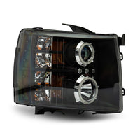 Raxiom 07-13 Silverado 1500 Super White LED Halo Projector Headlights- Black Housing (Clear Lens) - Lights