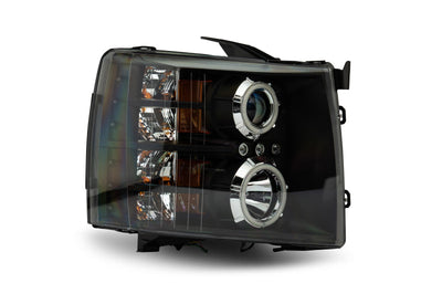 Raxiom 07-13 Silverado 1500 Super White LED Halo Projector Headlights- Black Housing (Clear Lens) - Lights