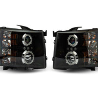 Raxiom 07-13 Silverado 1500 Super White LED Halo Projector Headlights- Black Housing (Clear Lens) - Lights
