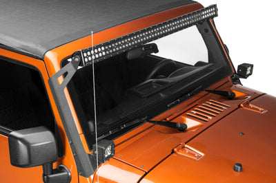 Raxiom 07-18 Jeep Wrangler JK 50-Inch LED Light Bar Windshield Mount w/ Auxiliary Bracket - Lights