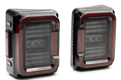 Raxiom 07-18 Jeep Wrangler JK Axial Series LED Halo Tail Lights- Black Housing (Dark Smoked Lens) - Lights