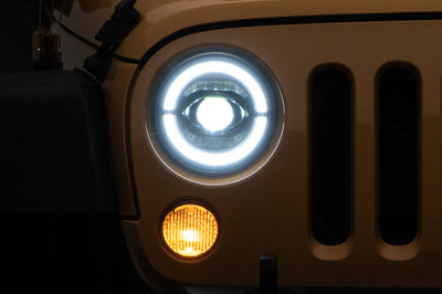 Raxiom 07-18 Jeep Wrangler JK Axial Series LED Headlights- Black Housing (Clear Lens) - Lights