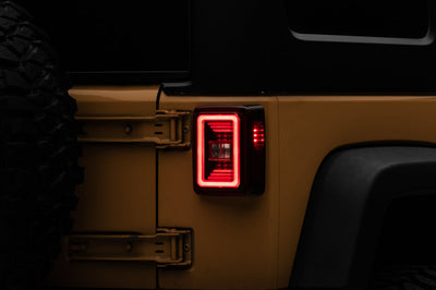 Raxiom 07-18 Jeep Wrangler JK JL Style LED Tail Lights- Black Housing - Red Lens - Lights