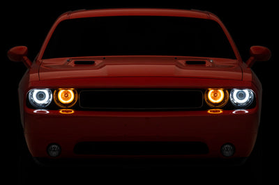 Raxiom 08-14 Dodge Challenger Dual LED Halo Projector Headlights- Black Housing (Clear Lens) - Lights