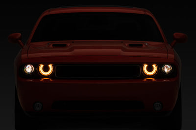 Raxiom 08-14 Dodge Challenger Halo Projctr Headlights w/Sequential Turn Signals-Blk Hsng(Clear Lens) - Lights