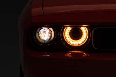 Raxiom 08-14 Dodge Challenger Halo Projctr Headlights w/Sequential Turn Signals-Blk Hsng(Clear Lens) - Lights