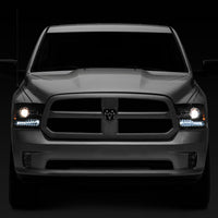 Raxiom 09-18 Dodge RAM 1500 LED Halo Headlights w/Switchback Turn Signals- Blk Housing (Clear Lens) - Lights