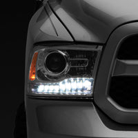 Raxiom 09-18 Dodge RAM 1500 LED Halo Headlights w/ Swtchbck Turn Signals- Chrome Hsng (Clear Lens) - Lights