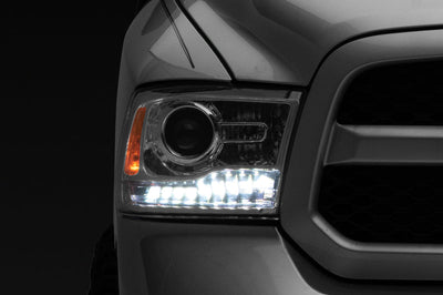 Raxiom 09-18 Dodge RAM 1500 LED Halo Headlights w/ Swtchbck Turn Signals- Chrome Hsng (Clear Lens) - Lights