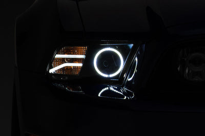 Raxiom 13-14 Ford Mustang LED Halo Projector Headlights- Black Housing (Clear Lens) - Lights