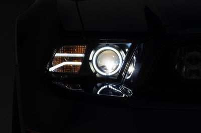 Raxiom 13-14 Ford Mustang LED Halo Projector Headlights- Black Housing (Clear Lens) - Lights