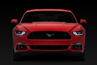 Raxiom 15-17 Ford Mustang Projector Headlights OEM HID Bulbs- Black Housing (Clear Lens) - Lights