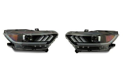 Raxiom 15-17 Ford Mustang Projector Headlights OEM HID Bulbs- Black Housing (Clear Lens) - Lights