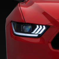 Raxiom 15-17 Ford Mustang Projector Headlights OEM HID Bulbs- Black Housing (Clear Lens) - Lights