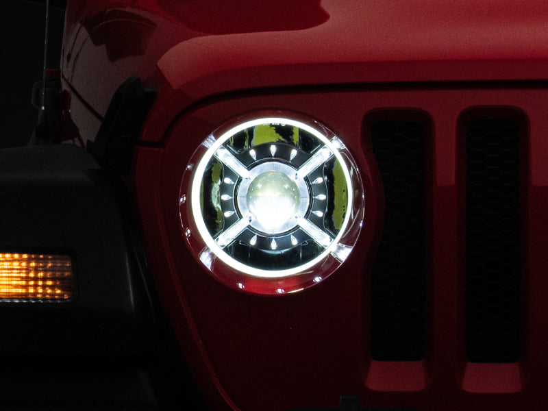 Raxiom 18-22 Jeep Wrangler JL/ JT 9-Inch LED Headlights w/ DRL and Halo- Black Housing (Clear Lens) - Lights