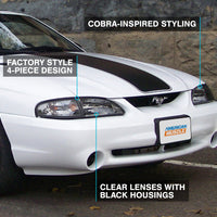 Raxiom 94-98 Mustang Axial Series Cobra Style Headlights- Black Housing (Clear Lens) - Lights