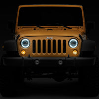 Raxiom 97-18 Jeep Wrangler TJ/JK Axial 7-Inch LED Headlights w/ DRL- Black Housing (Clear Lens) - Lights